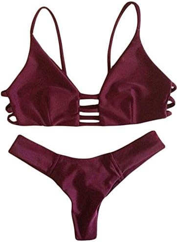 KOINECO Women's Sexy Cut Out Strappy Bikini Set Swimwear Burgundy Medium