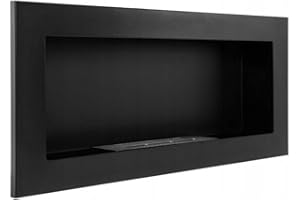 EasyParts GMT- Bioethanol Eco Smokeless Fireplace Black 90x40cm,Indoor Decor Wall mounted or recessed Fire Heater Chimney,Modern Frame Design,Easy to Mount w/ Bio Liquid Fuel & Stones & Aroma Oils