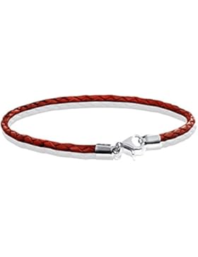 MATERIA 925 Silber Beads Armband Herren Damen - Leder Armband Karabiner rot 18-22cm #A57