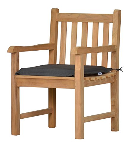 2 x Stuhlauflage aus lichtechtem Dralon – 50 x 45cm, anthrazit grau ✓ Waschbar ✓ Hoher Sitzkomfort ✓ Öko-Tex 100 | Stuhl-Kissen, Gartenstuhl-Auflage mit Bändern | Outdoor Sitzpolster für Garten-Stühle | Sitzkissen für Gartenmöbel mit Schleife