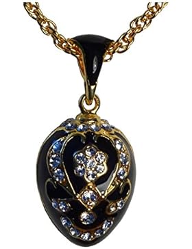 Anhänger Ei Stil Fabergé schwarz mit 58 Kristallen und seine Kette