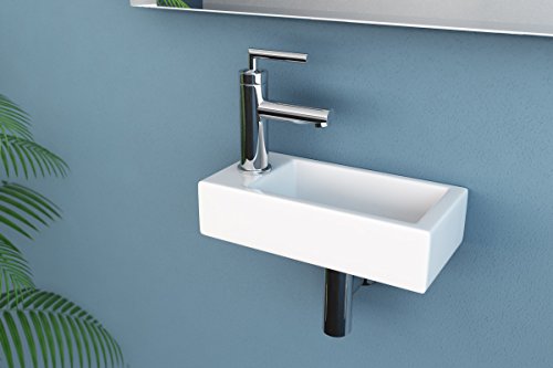 NEG Waschbecken Uno41H (extra klein/eckig/Armatur links) Hänge-Waschschale/Waschtisch (weiß) mit hohem Rand und Nano-Beschichtung - 2