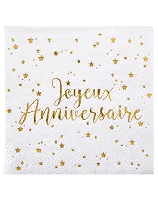 SANTEX 5663-1, Sachet de 20 petites serviettes Joyeux Anniversaire métallisé