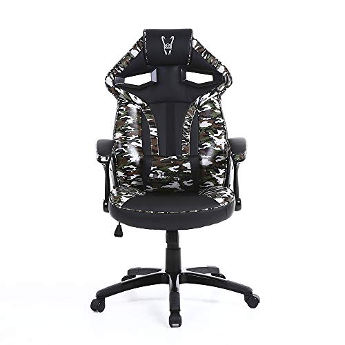 Woxter Stinger Station Army Green - Silla gaming (Eje de acero,Levantamiento (Gas Pistón clase 4),Diseño Militar,Ergonómica,Reposabrazos acolchados,Altura ajustable,Ruedas antiarañazos,Cojín lumbar