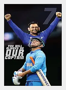 BIRDS MIND Captain Ms Dhoni Synthetic Wood Wall Hanging Photo Framed Poster Boys and Girls Room Living Bedroom Home Wall Art Frames L x H 9.5 Inches x 13 Inches