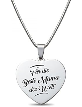 Kette mit Anhänger aus poliertem Edelstahl Länge: 45 cm Herzanhänger mit Gravur „Für die beste Mama der Welt“...
