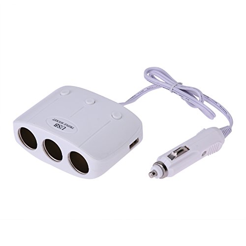 Preisvergleich Produktbild Socket Adapter Splitter Verteiler Auto Zigarettenanzünder 3 Dual USB Charger Expansion unabhängigen Schalter für iPhone iPad, Samsung, GPS, Dashcam, Radar Detektor und mehr weiß