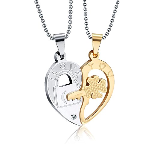Vnox Llave de acero inoxidable para el rompecabezas del corazón Mujer para hombre colgante de pareja,oro y plata,cadena libre