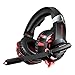 Produktbild Gaming Headset PS4 - Wired Stereo Spiel Kopfhörer LED-Leuchten und Noise-Cancelling-Mikrofon für PlayStation 4 Xbox One (Adapter Need) S Nintendo Switch PC Laptop Tablet Mobile Verbessert (Red, K2A)