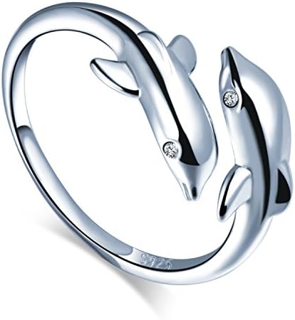 Infinite U Dolphins Kiss/Love 925 Sterling Silver Women Rings for Wedding Band/Anniversary/Engagement Ring Size K,(Enable to Engrave Your Own Words)