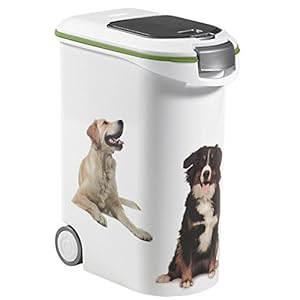 Curver 181204 Contenedor para Pienso de 20 Kg con Ruedas, Resina, Blanco, 49x27x60 cm