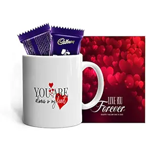 Kesri Gifts You Are Always In My Heart Printed Coffee Mug (350 Ml) With Greeting Card and 2 Dairy Milk Chocolate - Valentine Day Gift For Girlfriend, Boyfriend , Husband,Wife(CVD071)