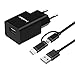Produktbild iVoler Mini USB Ladegerät 12W / 2.4A 1 Port mit 2-in-1 Micro USB & Type C Kabel für Samsung Galaxy S9 / S9+ / S8 / S8+ / S7 / S7 Edge / S6 Edge/S6 Edge+, iPhone, Huawei, ASUS, LG, Microsoft Lumia, Motorola. Ultra Slim USB Wand-Ladegerät Reise Adapter Ladeadapter Charger Ladestecker Netzteil mit Qsmart Tech für Handy, Smartphone, iPad, Tablet, eBook Reader, Powerbank, externer Akku, und mehr (2400 mA, 100-240V, Schwarz / Black)
