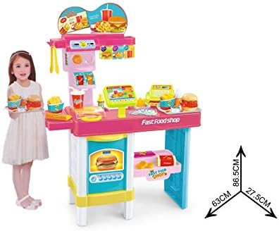 Children's Fast Food Shop Kitchen Stall Cooker with Utensils Play Food 48 PiecePretend Toy | Battery Powered Lights + Sounds