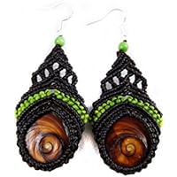 Ohrhänger Shiva Auge Muschel Grün Makramee Thailand Tribal Surfer Boho Ohrringe
