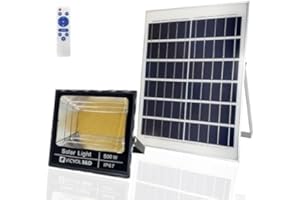 Vicyol S&D Foco Proyector LED Solar, Luz Solar Exterior de 500W, Iluminación de seguridad IP67 Luz 4000K, Foco 1600 LED con Panel Solar para Patio, Jardín, Garaje. 20Ah. Impermeable.