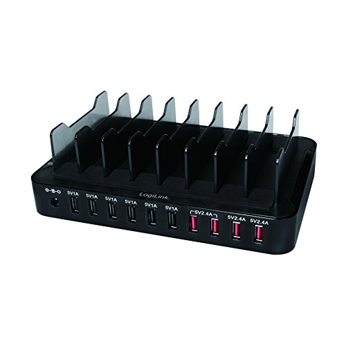 LogiLink PA0141 Fast Charge USB Multiport Ladegerät/Ladestation, 10-Port, 5V/66W mit eingebautem Intelligent-IC schwarz - 3