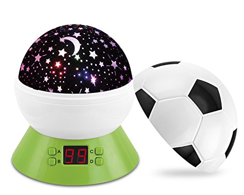 Nachtlicht für Kinder in Fußballform, Stern-Projektor, Nachtlicht mit Zeitschaltuhr, automatisches Abschalten, bunte Sterne, rotierendes Licht, perfektes Geburtstagsgeschenk für Kinder