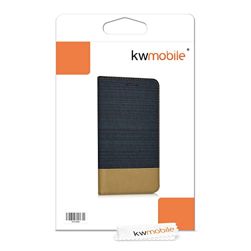 kwmobile Funda para Motorola Moto E3 - Carcasa de  Tela  y  Cuero sint  tico  - Case con  Soporte  en  Azul Oscuro marr  n 