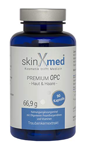 SKINXMED OPC Premium Kapseln | Traubenkernextrakt Pulver extrem Hochdosiert | 100% Vegan, Pillen im Vergleich zu Tabletten Magensaftresistent | hergestellt in Deutschland (90 Kapseln)