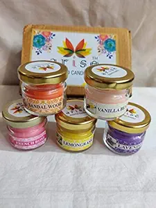 FLAVORO Mini Jar Scented Smokeless Candles Pack of 6 for Home Decor Christmas Spa Candles (Vanilla Bean, Jasmine, Sandalwood, French Rose, Lavender, Lemon Grass)
