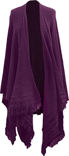 Ladies Long Ribbed Knitted Cape Poncho Shawl Shrug Wrap Waterfall Marl Yarn Ivory,Red, Black, Beige, Lt Grey, Charcoal, Purple, Navy, Brown