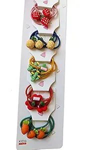 Bold N Elegant Fun Cartoon Fruit Hair Tie Ponytail Holder Rubber Band Accessories Set of 5 Pairs for Baby Infant Toddler Tween Girl (Fruits - Set of 5 Pairs)