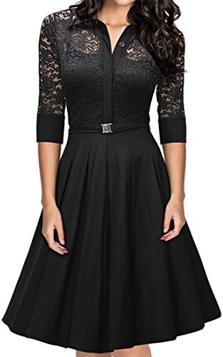 Sweetmeet Women's 50s Rockabilly Lace Xmas Party Prom Wedding Gust Dresses M Black