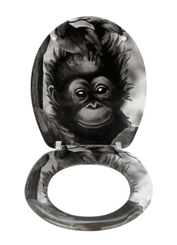 WENKO 18796100 WC-Sitz Affe – rostfreie Edelstahlbefestigung, Kunststoff – Duroplast, 37.5 x 44.5 cm, Mehrfarbig - 2