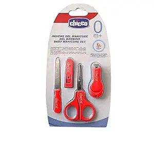 Baby Station 4 Pcs Baby Manicure Set Plastic Stainless Steel Nail Clippers Scissor Cutter Kit with Case Children Kids Nails Care Too Perfect Baby Gift (Red)