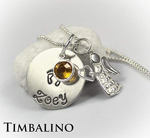 Taufschmuck, Taufkette mit Engel und Geburtsstein, mit Gravur - 6