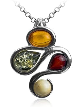 Mehrfarbiger Bernstein Sterling Silber Anhänger Kette 46 cm