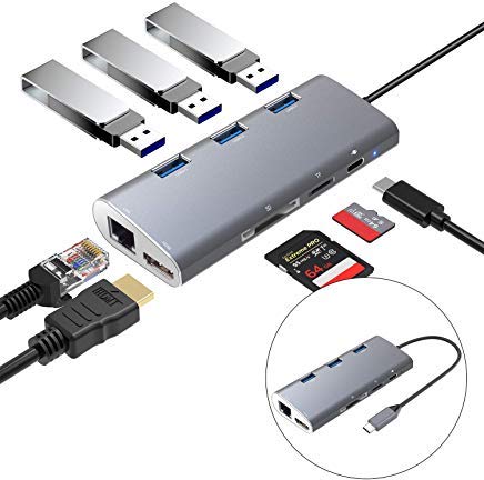 USB C Hub,Banne Bon 8 in 1 USB C Adapter Type C Hub with 3 USB 3.0 Ports,4K HDMI, SD TF Card Reader, Ethernet Port,USB C Power Delivery, Compatibible for Type C Devices