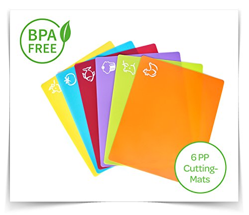 Sandford CUT Bambus Holz Schneidbrett | Schneidebrett Set mit 6 Schneidematten / flexible Kunststoff Matten | Lebensmittel wie Fisch / Gemüse / Geflügel separat schneiden | hygienisches Küchenbrett - 6