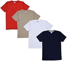 Fleximaa Men's Cotton Round Neck T-Shirts (Pack of 4) - Biscuit, Navy Blue, Red & White Colors.(rbis-nblue-red-whi-s)