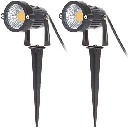 2 x Garden Flood Light with Stand Spike Black Outdoor Spotlight LED COB 5W 220V Warm White