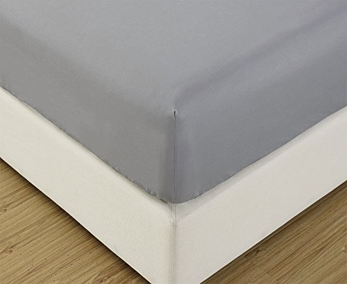 Rayyan Linens - Sábana Bajera Ajustable (100% satén de algodón Egipcio, 400 Hilos, 22,8 cm), Color Gris Plateado