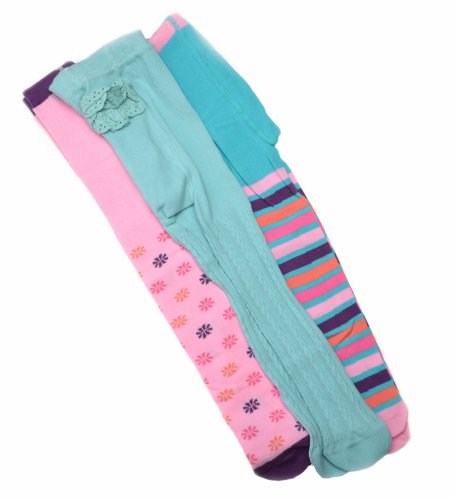 3 Pairs of Floral, Stripe & Cable Baby TIGHTS 6-12 months