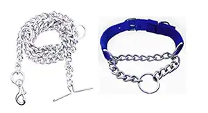 Smart Doggie Combo Pack of Dog Choke Pet Nylon 1 inch Chain Collar with 8 No.Stainless Steel Dogs Chain