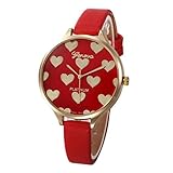 Armbanduhr Damen Uhr Xinnantime Herzform Muster Casual Checkers Faux Leather Analoge Quarz Damenuhr Frauen 10 Farbe (Standard, Rot)