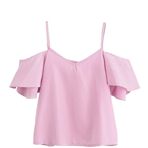 Preisvergleich Produktbild Internet Damen Von Schulter T-Shirt Spitzenbluse (XXL, rosa03)