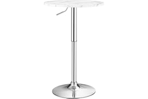 TANGZON Round Bar Table, Height Adjustable Marble Top Steel Counter Pub Desk, 360° Swivel Bistro Table for Kitchen, Restaurant and Cafe (1, White)