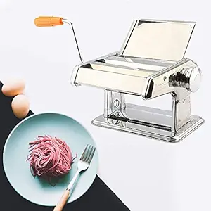 Shikshapatri 3 in 1 Stainless Steel Pasta Maker Noodle Making Dough Roller Cutter Machine Hand Crank and Clamp for Spaghetti and Lasagna Tagliatelle Fettuccine