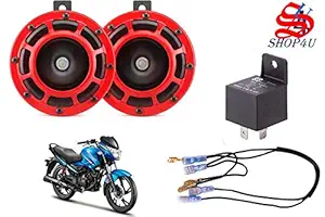 SHOP4U Super Tone Red Grill Horn Set of 2 Compatible with Hero Glamour (Free Relay and Wire)