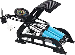 Jukkre Portable Double Barrel Floor Pump for Car Motorcycle Bike Tires Foot Air Pump Inflator with Pressure Gauge (30 x 12.5 cm)