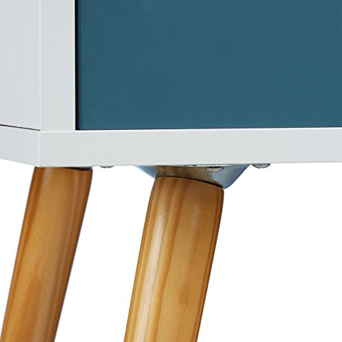 Relaxdays Beistellschrank Skandinavisches Design, 2 Schubladen, Retro HBT: 58 x 41 x 48 cm, matt lackiert, türkis weiß - 7