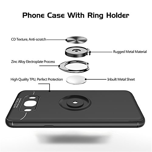 HandyhÃ¼lle j7 2016 HÃ¼lle mit HD- Schutzfolie,LeYi Neu Original HandyhÃ¼llen Handy HÃ¼lle Samsung Galaxy J7 2016 HandyhÃ¼lle Case mit Metall 360 Rotation Verstellbarer Ring Grip Stand Halter StÃ¤nder Personalized Design Kompatibel mit Magnetischer Autohalterung,UltradÃ¼nnen Ultra Slim Fit StoÃŸdÃ¤mpfung Anti-Scratch Silikon StoÃŸfÃ¤nger Bumper Anti-Fingerprint Soft Flexible TPU Smartphone SchutzhÃ¼lle fÃ¼r Samsung J7 2016 HandyhÃ¼lle Handycover Men JSZH-TPU Black