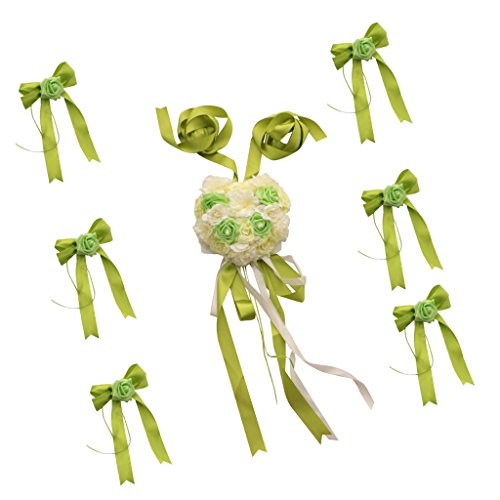 MagiDeal Hochzeit Auto Dekoration Kits 5 Meter Bänder & 6 Große Antennenschleifen – Grün, 25 cm - 7