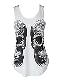The Home of Fashion Womens White Double Skull Head Printed Sleeveless Vest Top