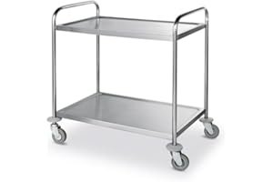 HENDI Servierwagen, für Geschirr, Küchenwagen, mit 4 Lenkrollen-2 Davon gebremst, 2 Regalböden, Max. Traglast pro Boden 50kg, 905x585x(H) 945mm, Blech 830x510mm, Edelstahl